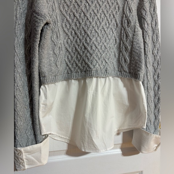 Anthropologie Maeve Cable Knit Layered Buttoned Soft Grey Sweater Size Medium - Picture 11 of 14
